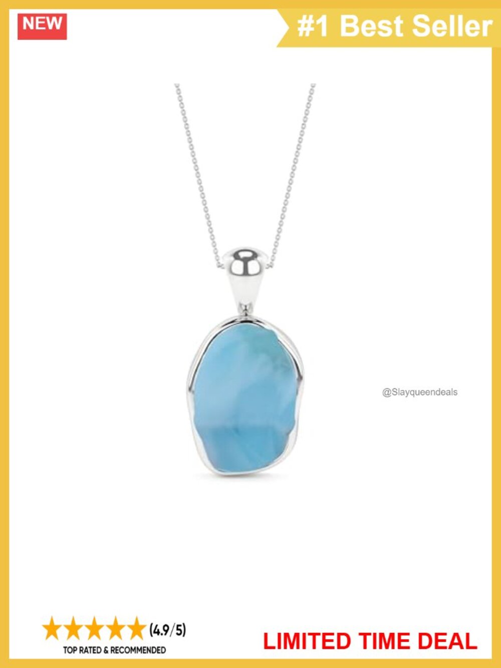 Larimar Pendant Necklace Sterling Silver Bezel Set Raw Gemstone Birthstone Gift